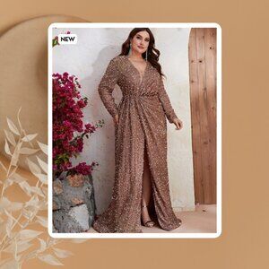 Giffniseti Plus Plunging Neck Split Thigh Sequin Formal Dress Size 3XL - NWT